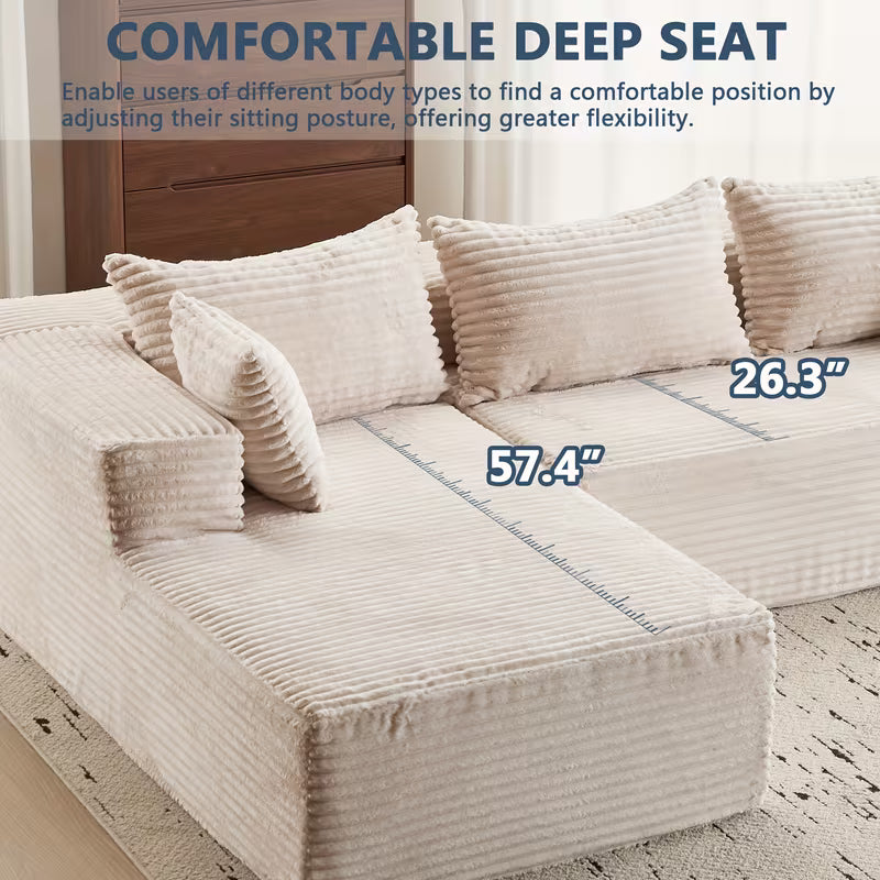 106" Cloud Sectional Couch with L-Shape Chaise, Modern Modular Sofa with Deep Seat
