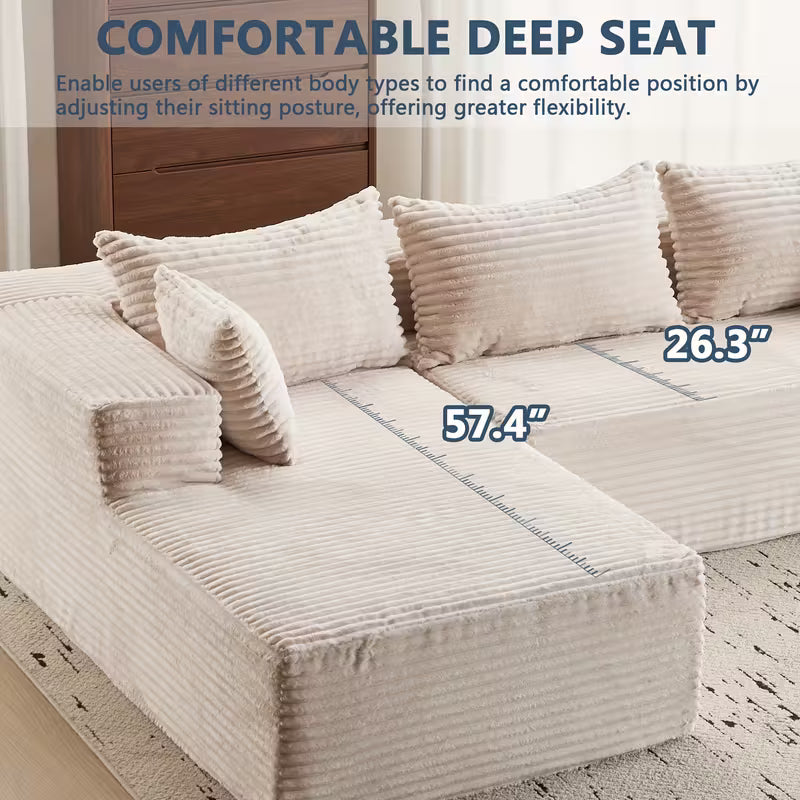 106" Cloud Sectional Couch, Grey
