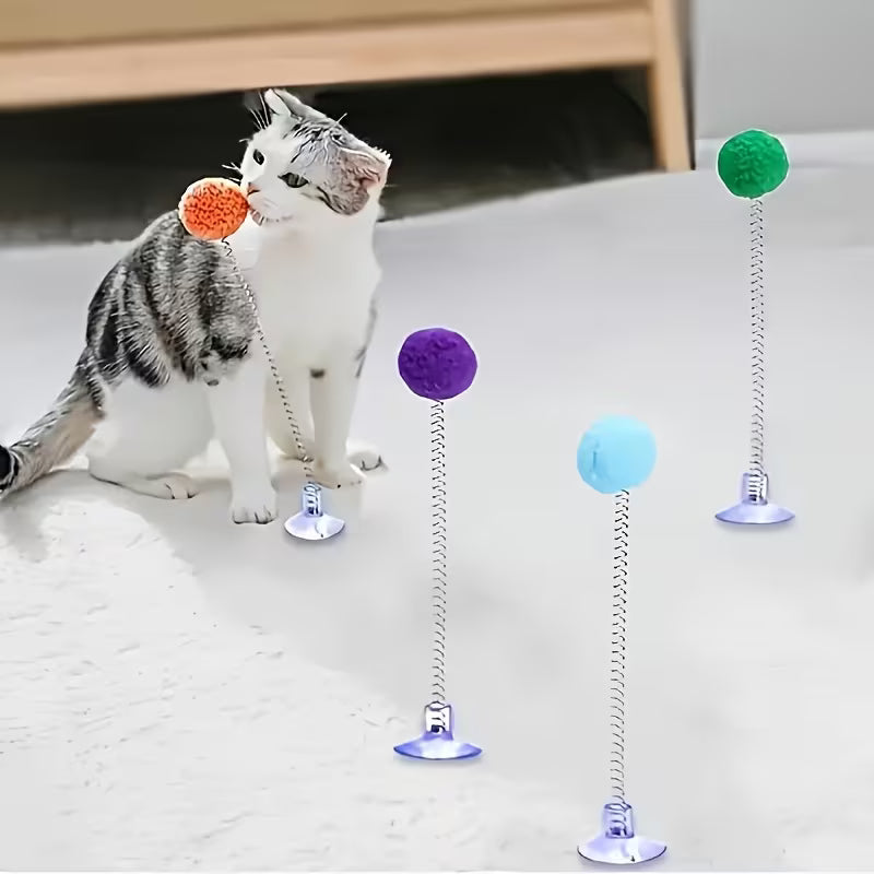 Set: 1 Spring Cat Teaser Wand + 1 Suction Cup, Random Color