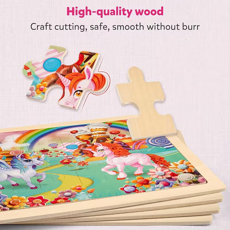 Large Unicorn Princess Fairy Wooden Puzzles for Girls Gift Box