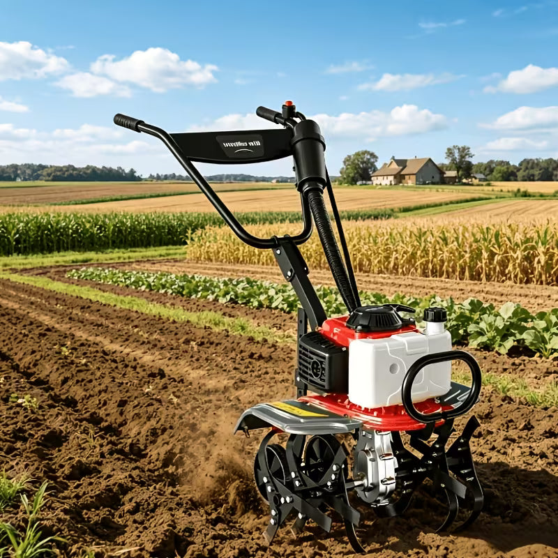 Four-Stroke Gasoline Rotary Tiller, Six-Speed Adjustable Height, 7500 RPM High Speed