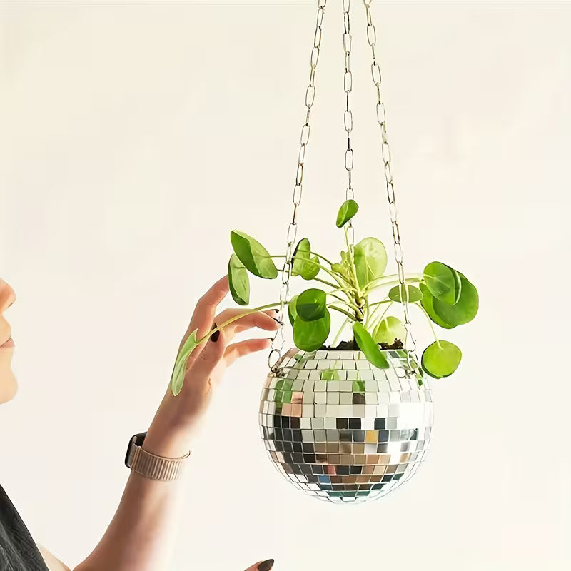 1pc Modern Glass Hanging Basket with Self-Watering System & Chain -/Outdoor Irregular Plant Pot