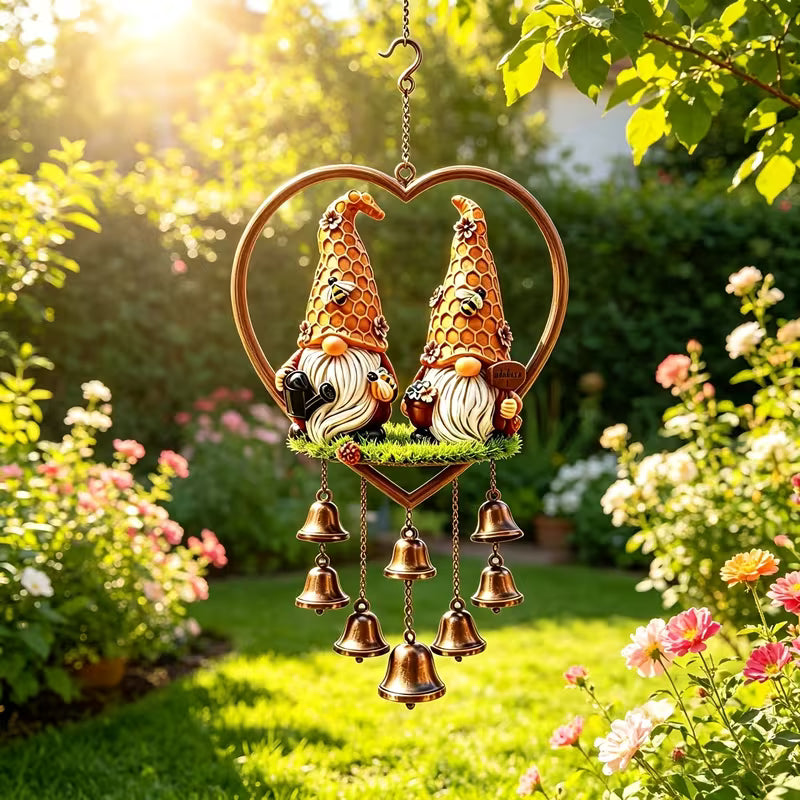 A Honeycomb Gnome Wind Chime Decorative Hanging Ornament, Bee Gnome Decor