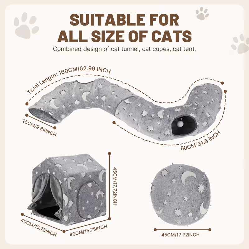 4-In-1 Convertible Cat Tunnel Bed And Play Tent