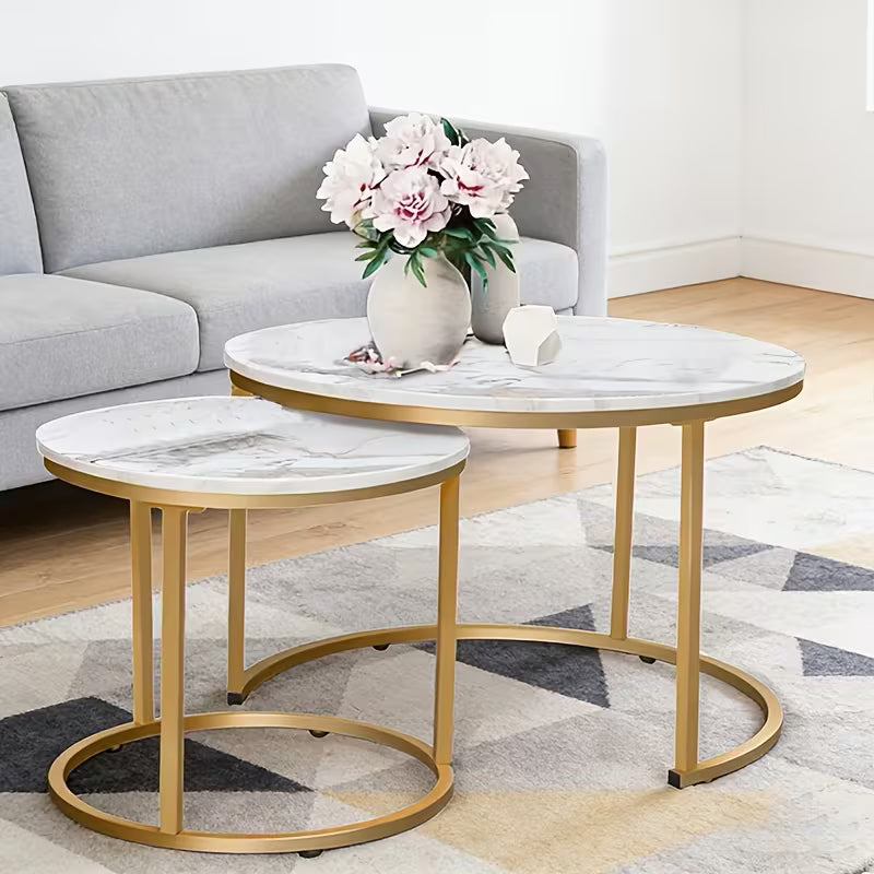 Set of Two Circular Nesting Tables, White