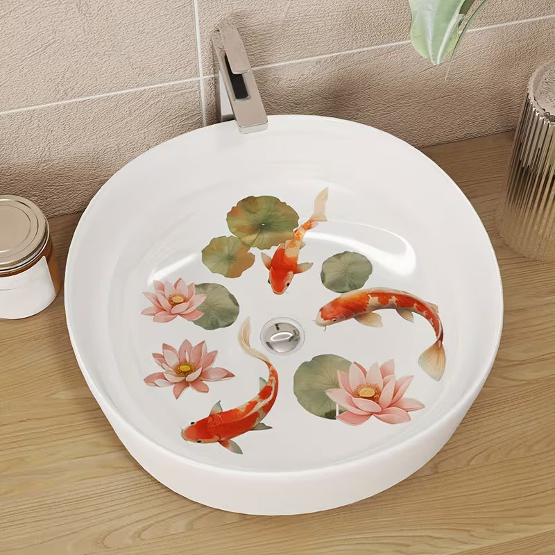 1/2pcs Red Koi Fish Lotus Leaf Pattern Red Self-Adhesive Bathroom Toilet Decor Stickers