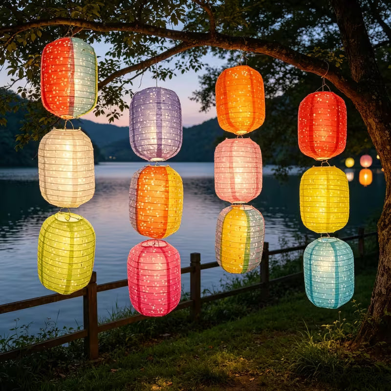 Floral Hollow-Out Long Paper Lantern Set