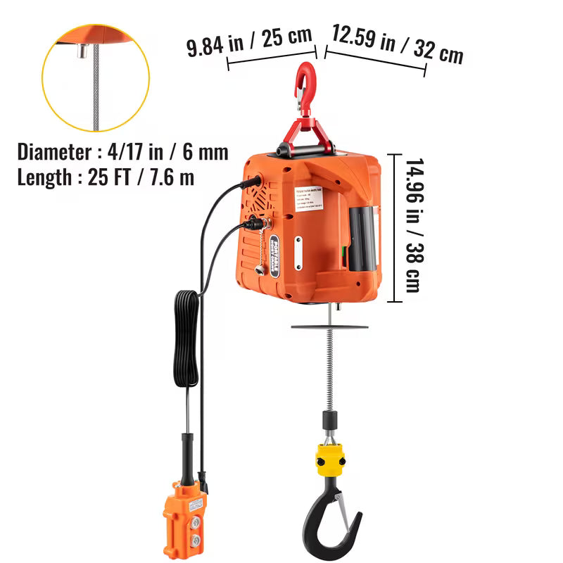 VEVOR 3-in-1 Electric Hoist Winch, 1100lbs Portable Electric