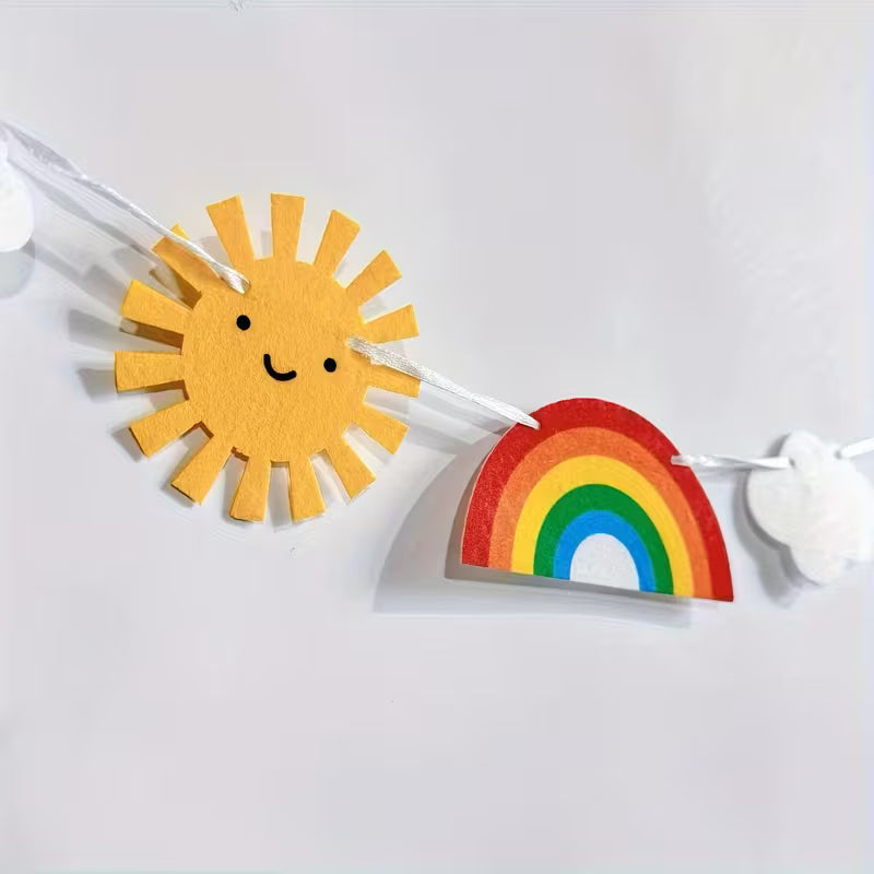 Felt Rainbow Cloud Sun Decoration Banner, Birthday Party Decoration Supplies