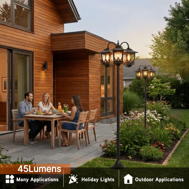 3-Headed Solar Powered Outdoor Post Light, 73-Inch Lamp Post with Dusk to Dawn Function