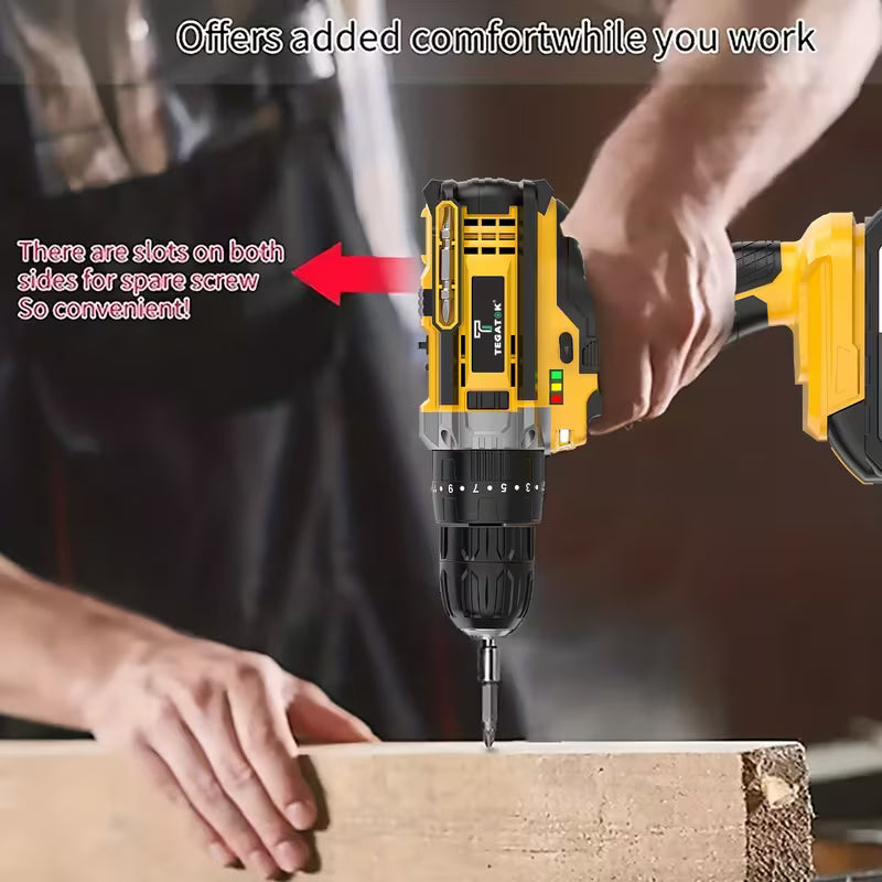 Tegatok 20V 58/136pcs/147pcs Cordless Impact Drill Kit With 20 Plus 3 Torque Settings 45Nm Max