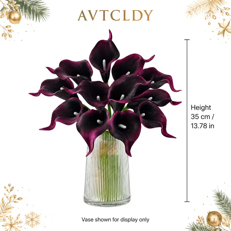 18-Stem Burgundy Calla Lily Artificial Flower Bouquet, Gothic