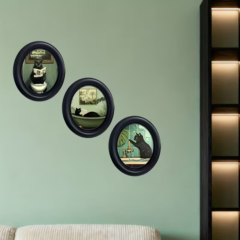 Minimalist Living Room Wall Art Set | Funny Black Cat, Black