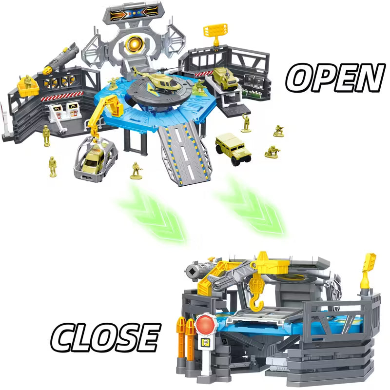 Military Deformation Parking Apron Toy Set with 3 Chariots and 1