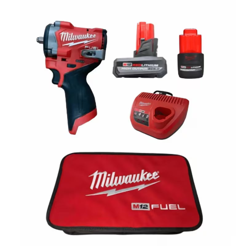 Milwaukee 2562-22 M12 FUEL 3/8" Stubby Impact Wrench Kit - Includes XC5.0 & CP2.5 Batteries