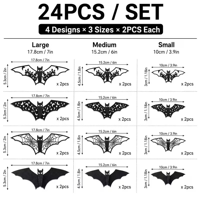 24pcs Halloween 3D Bats Decorations Hollow Out Bats Wall Decor, Paper Scary Bat Stickers