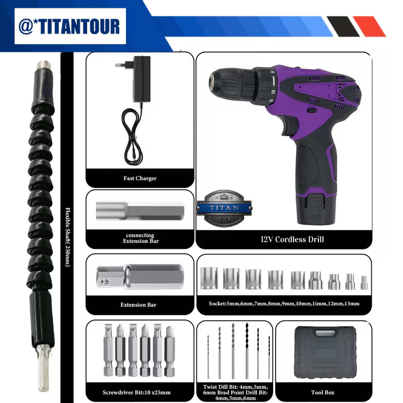 21V Cordless Impact Wrench Wireless Drill Kit (purple Or Pink), Brushless Electric Drill