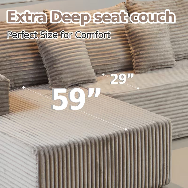 Large Sectional Cloud Couch. Modular Corduroy Sofa Bed