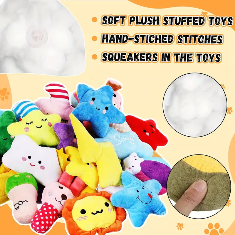 Colorful Plush Squeaky Dog Toys - Fun Fruit, Animal Set