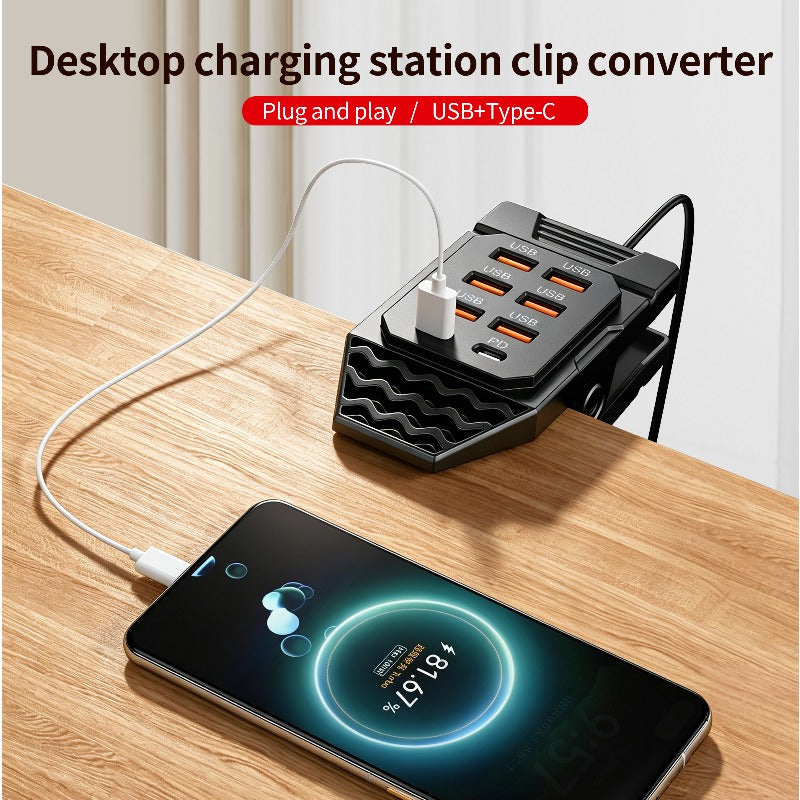 66W Clip-On Desktop Charging Station, 8-Port (6 USB-A And 2