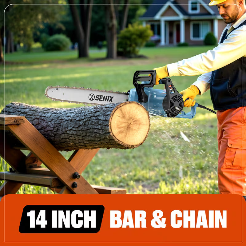SENIX Electric Chainsaw, 14" Corded Chainsaw, 10 Amp Chain Saw for Wood Cutting, Tree Trimming