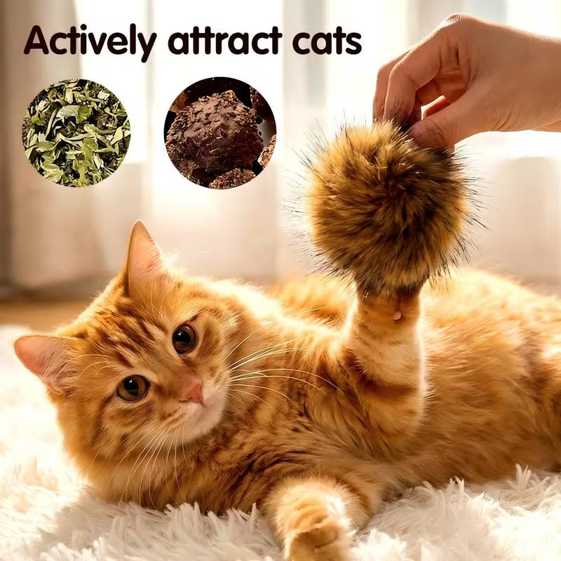 Faux Rabbit Fur Ball Cat Toys, Indoor Interactive Set