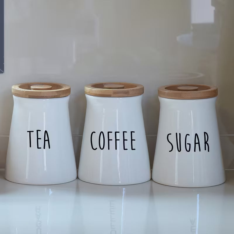 2pcs Minimalist Kitchen Canister Stickers Set - Preprinted Tea Coffee Sugar Vinyl Labels