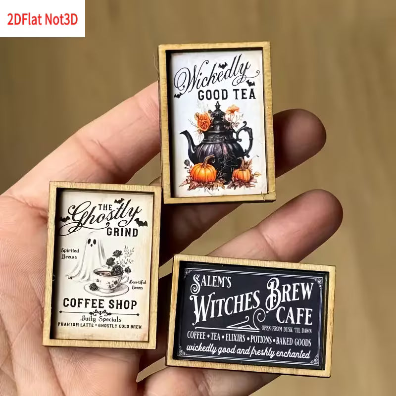 Wooden 3pcs Miniature Halloween House Sign Wall Art, Haunted