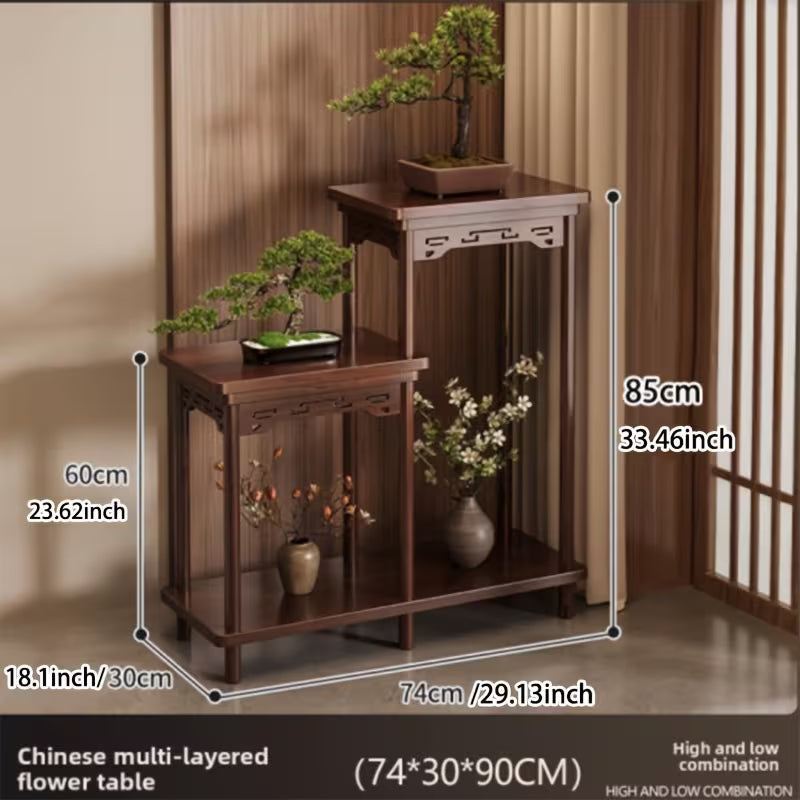 Traditional Chinese Floral Stand - Multi-Tier Shelf with Sturdy Wide Base