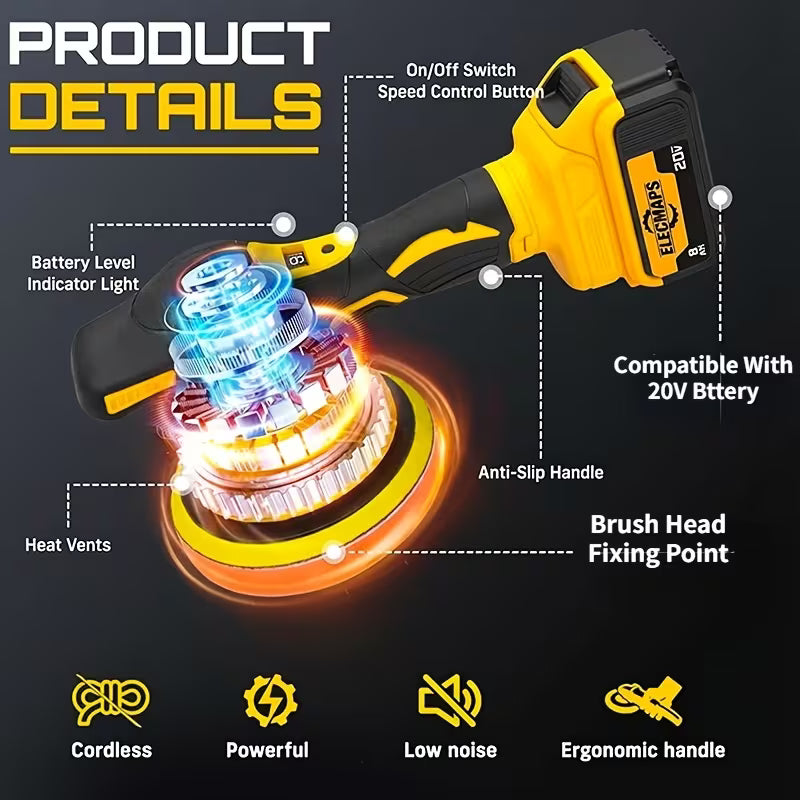 Cordless Car Polisher for Dewalt 20V Battery, Polisher And Damper, 6 Variable Speeds