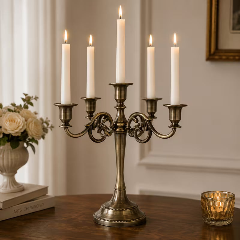 5-Arm Candelabra Candle Holder, Elegant 5-Light Taper Candle Stand Centerpiece for Wedding Table